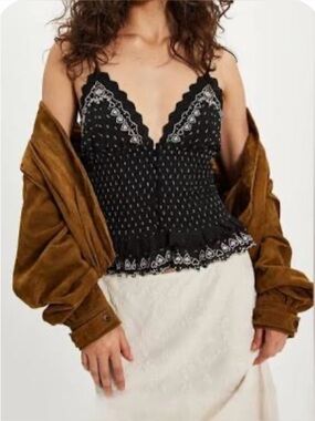 New Free People FP Black Love Letter Tank Shirt Top Blouse sz S